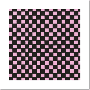 Mini Hand-Drawn Checkerboard Pattern (Pink and Black) Posters and Art